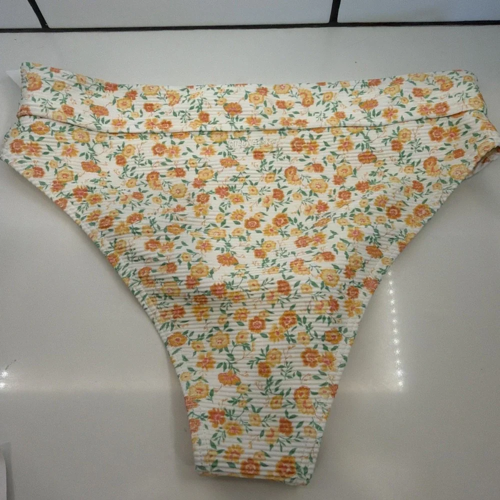 Billabong Ain't She Sweet Tanlines Rise Bikini Bottom‎ Large Orange Floral NEW!